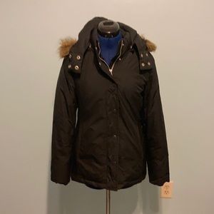 GAP Black Puffer Jacket with Faux Fur Hood